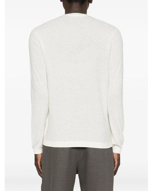 Emporio Armani White Wool Crewneck Sweater for men