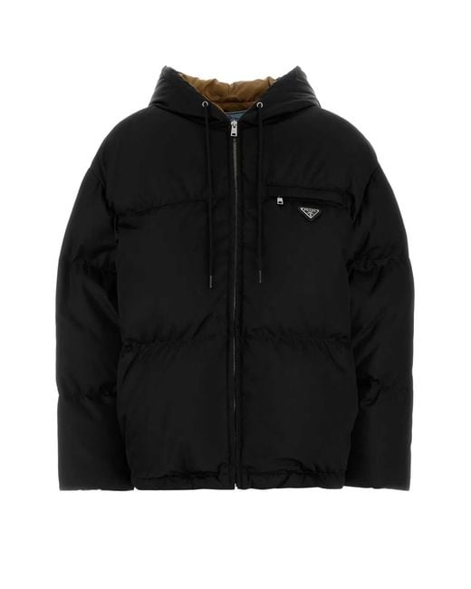 Prada Black Contrasting Lining Hooded Down Jacket