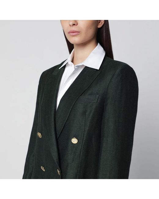 VI TO VI Black Doublebreasted Linenblend Jacket