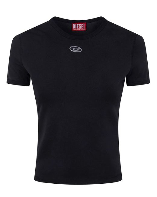 DIESEL Black Slim T-Shirt With Metallic Oval D