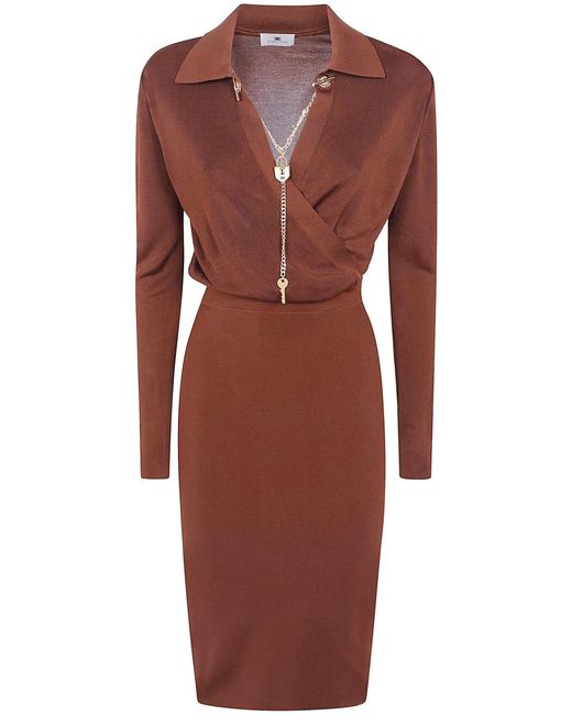 Elisabetta Franchi Red Knitted Midi Dress