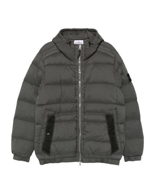 Stone Island Gray Padded Down Jacket With Hood for men