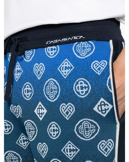Casablanca Blue Monogram-Pattern Gradient-Effect Shorts for men