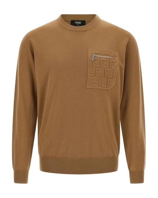 Fendi Brown Wool-Blend Sweater for men
