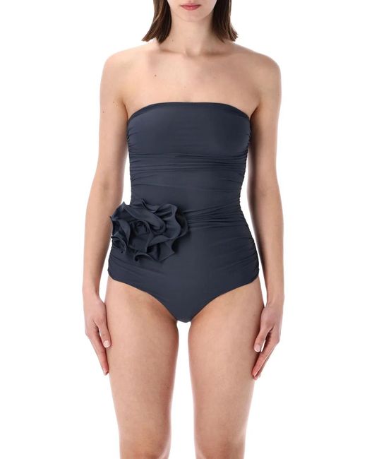 Magda Butrym Blue Flower Appliqué Strapless Swimsuit
