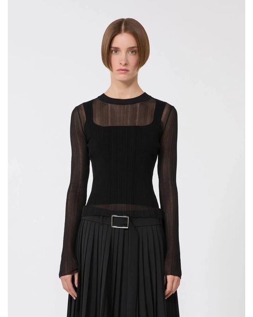 Max Mara Black Polyester Elastane Turtleneck Top