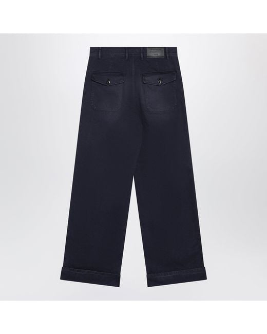 Acne Blue Cotton Twill Trousers for men