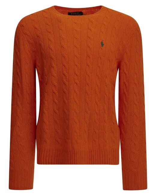 Polo Ralph Lauren Orange Wool And Cashmere Crew-Neck Sweater With Logo for men