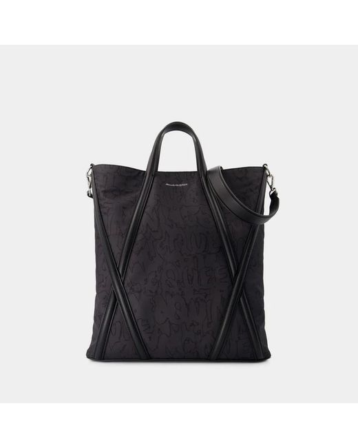 McQueen Black Harness Shopper Bag for men