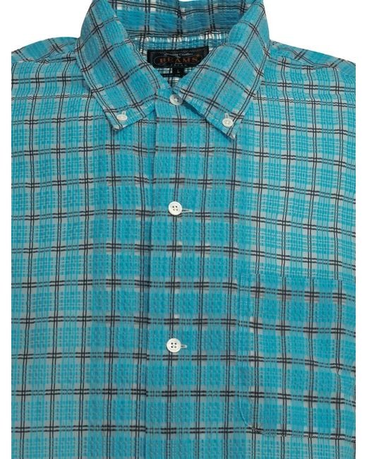 Beams Plus Blue Open Db Nylon Airy Plaid Nylon Casual Shirt for men