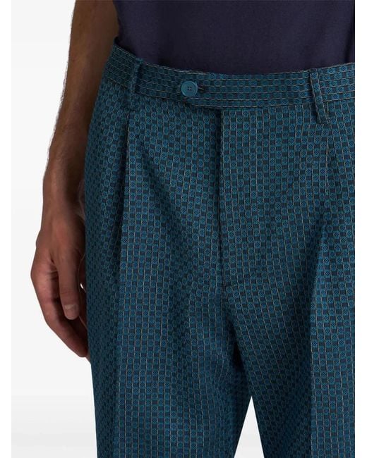 Etro Blue Motif Embroidery Trousers for men