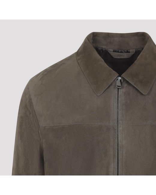 Brioni Gray Teak Shirt Collar Blouson for men