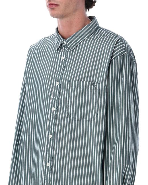 Vans Blue Moss Premium Dobby Stripe Long Sleeve Shirt for men