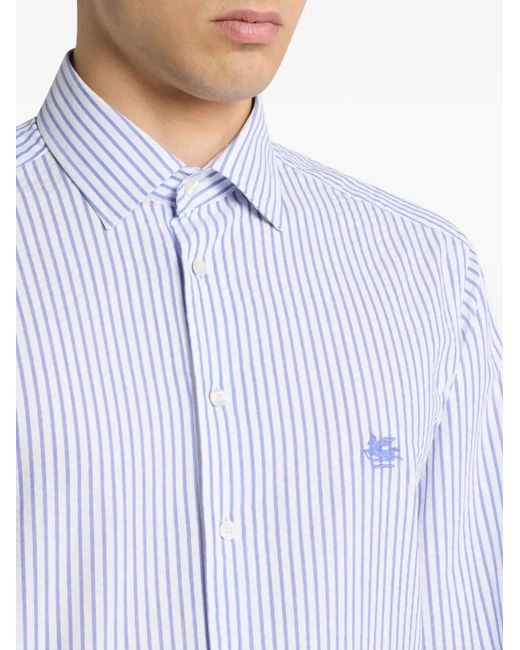Etro Blue Striped Cotton Seersucker Shirt for men