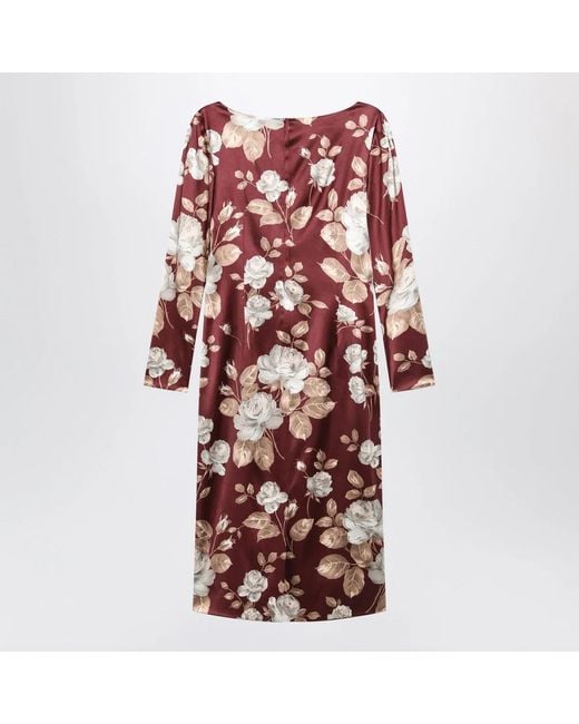 Dolce & Gabbana Red Dolce&Gabbana Burgundy Satin Dress With Floral Print