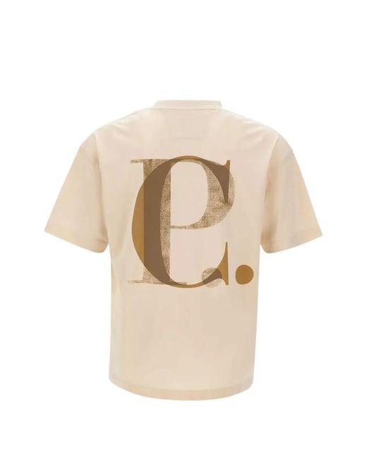 C P Company Natural C.P.Company Crew-Neck T-Shirt With Logo Print for men