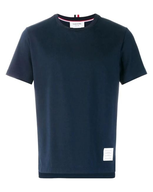 Thom Browne Blue Relaxed Fit Ss Tee With Side Slit for men