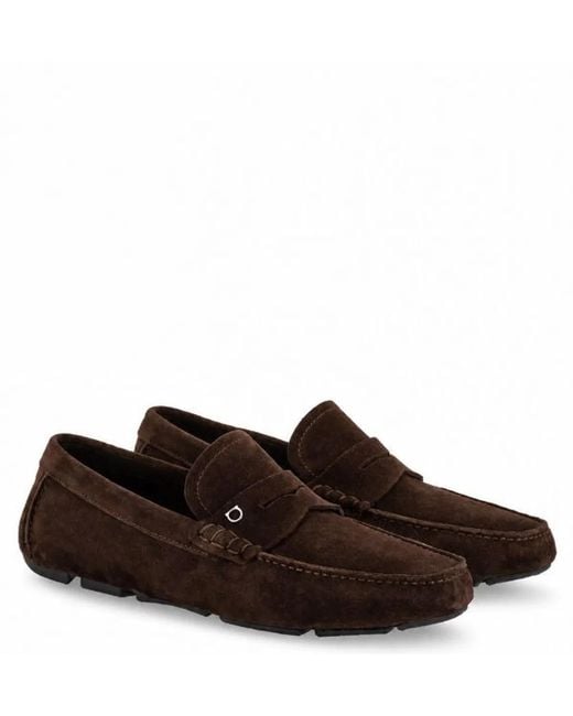 Ferragamo Brown Dark Leather Gancini Penny Flat Shoes for men