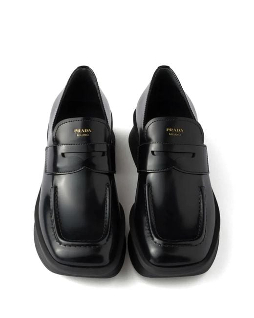 Prada Black Equal Brushed Leather Loafers