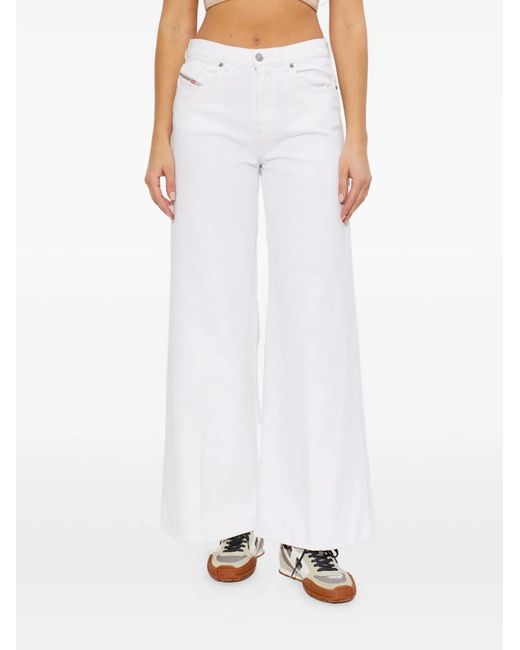 DIESEL White Wide Leg Denim Jeans