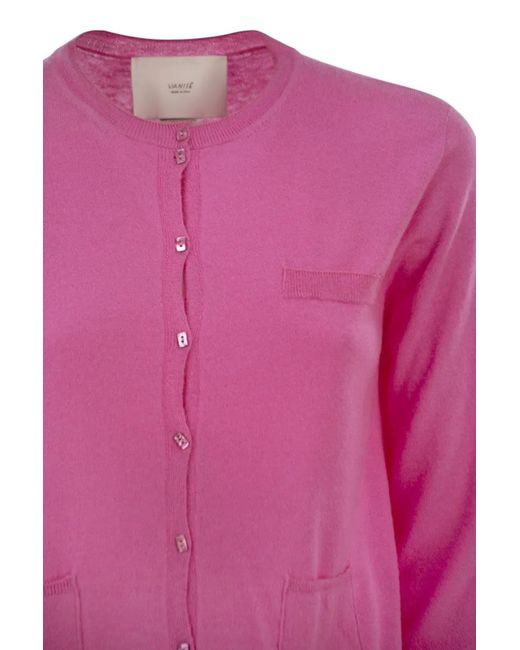 Vanisé Pink Cashmere Cardigan With Patch Pockets