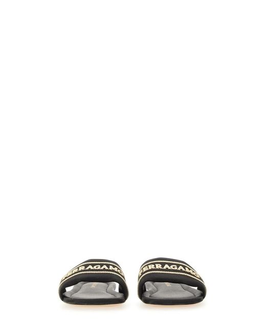 Ferragamo White Satin Mules With Logo