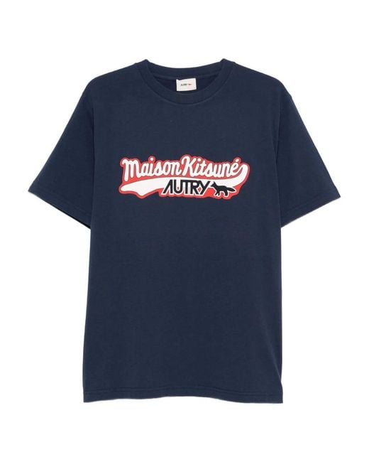 Autry X Maison Kitsune Blue T-Shirt With Logo