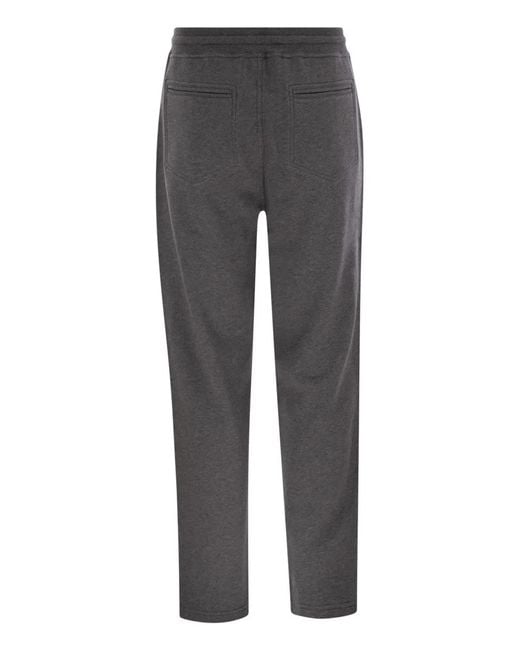Brunello Cucinelli Gray Techno Cotton Fleece Trousers for men