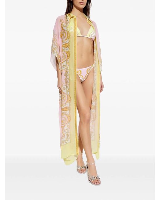 Versace Metallic Barocco Print Bikini Top
