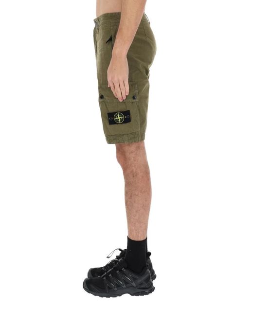 Stone Island Green Cargo Shorts With Logo Patch for men