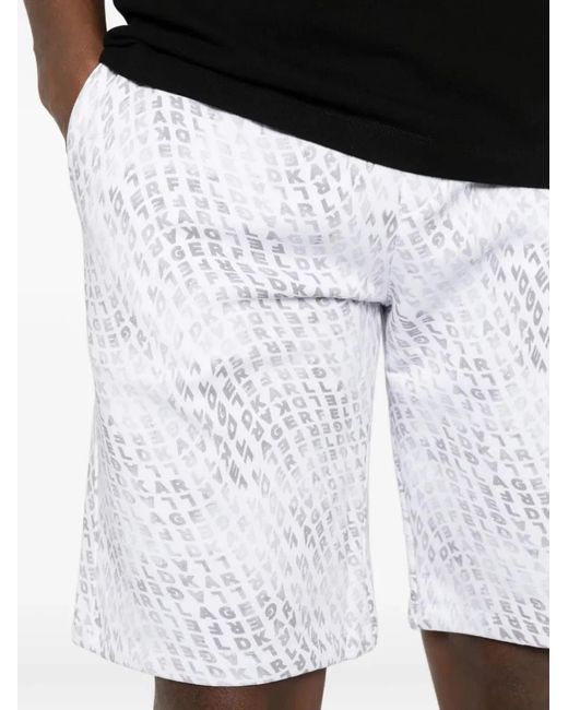 Karl Lagerfeld White Logo-Pattern Drawstring Shorts for men