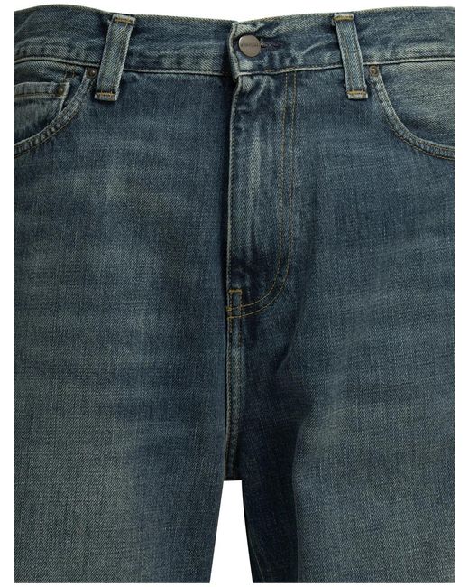 Carhartt Blue Aaron Wide Leg Cotton Jeans for men
