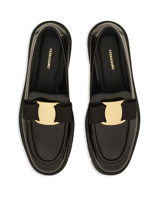 Ferragamo Black Chunky Bow Loafers For