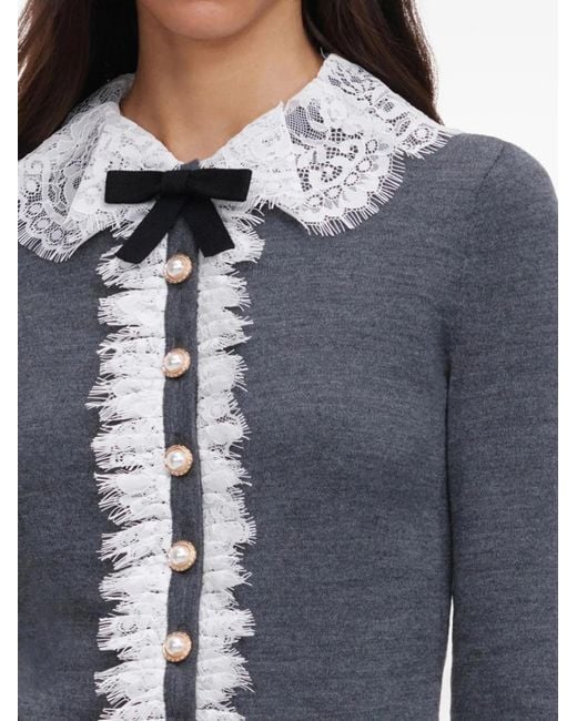 Self-Portrait Blue Lace Collar Knit Cardigan