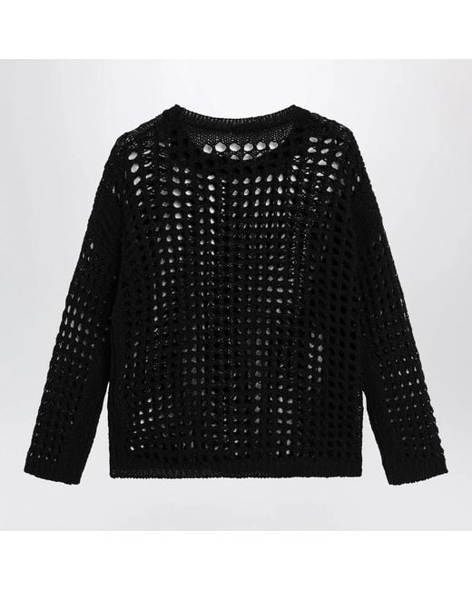 Max Mara Black Cotton Mesh Long-Sleeve Sweater