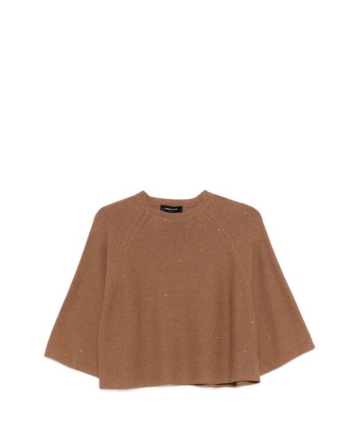 Fabiana Filippi Brown Boxy Cotton And Linen Sweater With Subtle Luminous Accents