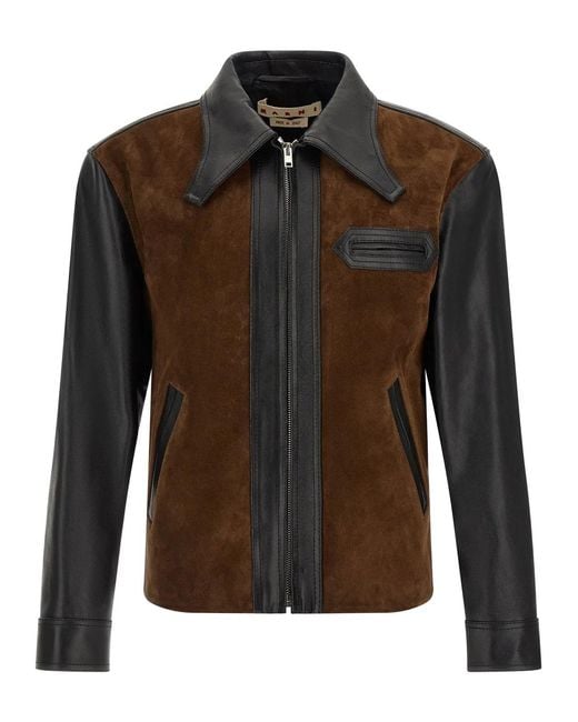 Marni Brown Leather Jacket for men