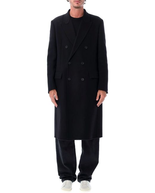 Saint Laurent Black Double-Breasted Wool Coat for men