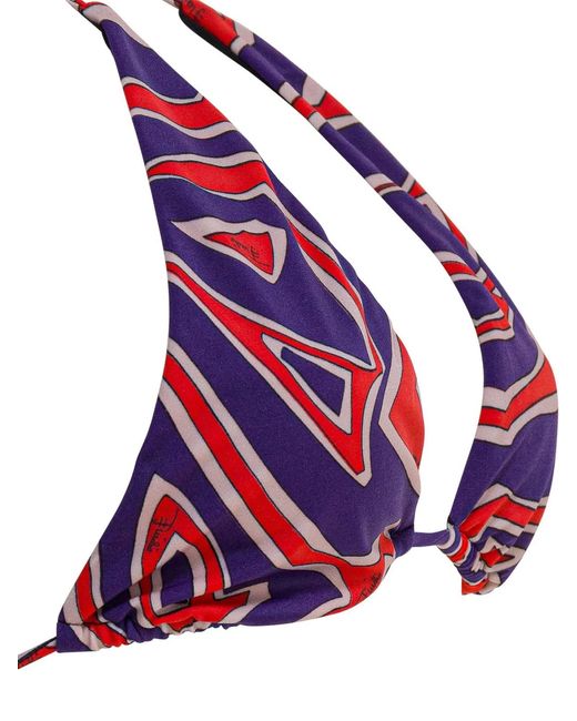 Emilio Pucci Red Triangle Bikini Top With Stamba Labirinto