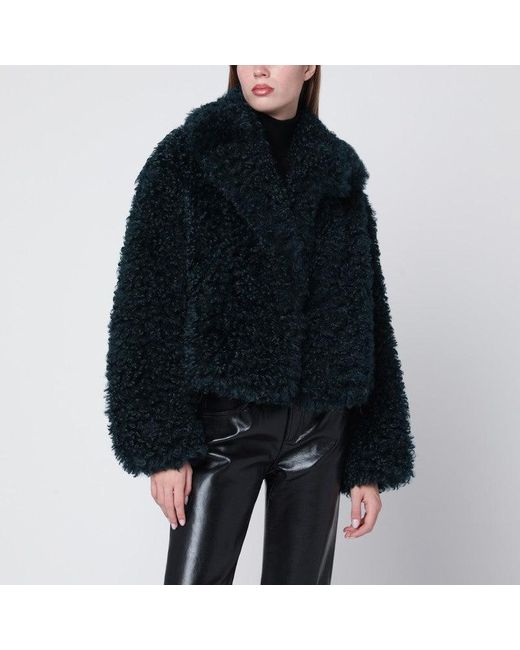 Stand Studio Black Petrol Short Faux-Fur Jacket
