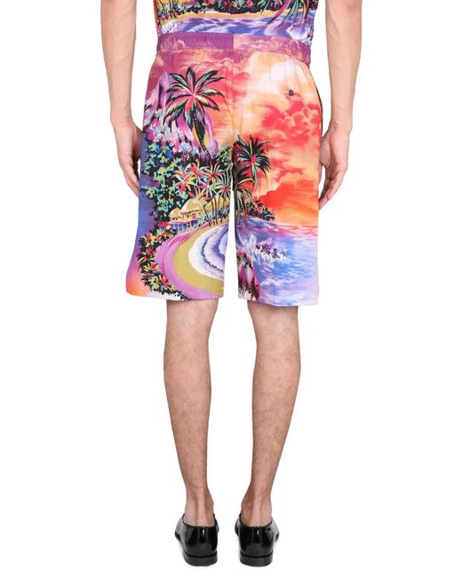Dolce & Gabbana Red Dolce & Gabbana Bermuda Shorts With Hawaii Print for men