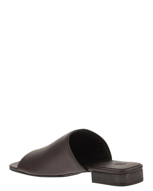 Brunello Cucinelli Brown Riding Calfskin Mules With Jewellery