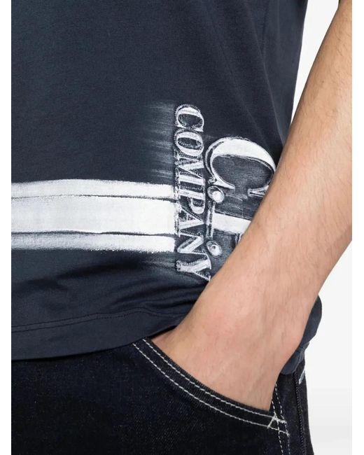 C P Company Blue C.P.Company Short-Sleeve Graphic-Print T-Shirt for men