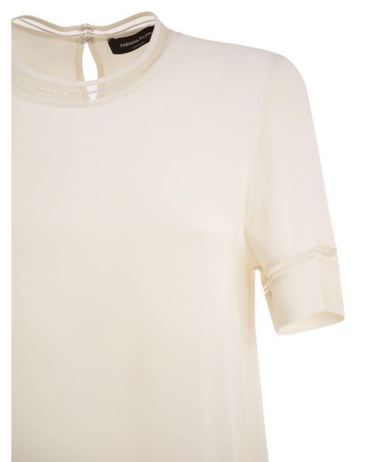 Fabiana Filippi White Acetate And Silk Crêpe Blouse With Embroidered Trims