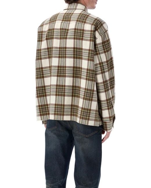 AMI Blue Wool Checked Overshirt for men