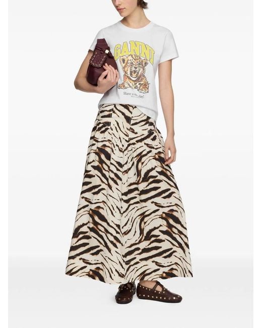 Ganni White Printed Cotton T-Shirt