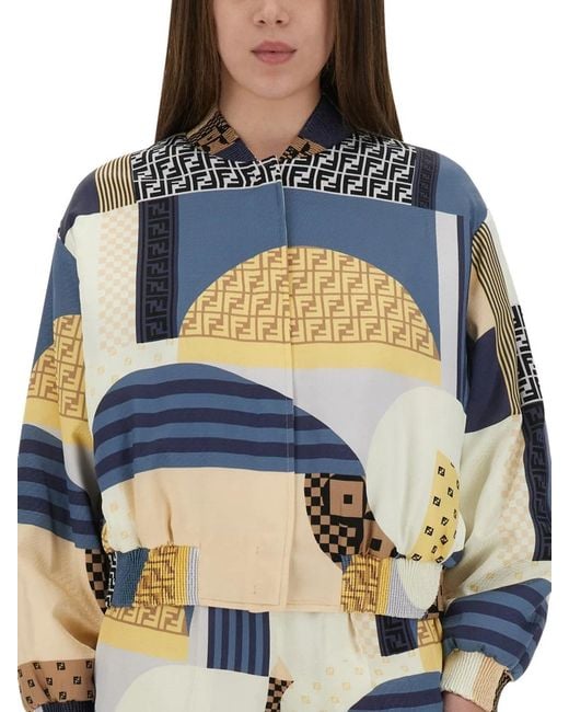 Fendi Blue Reversible Satin Bomber Jacket