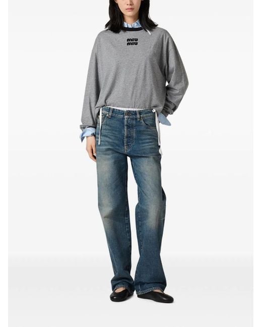 Miu Miu Blue Straight Leg Cotton Denim Five Pocket Jeans