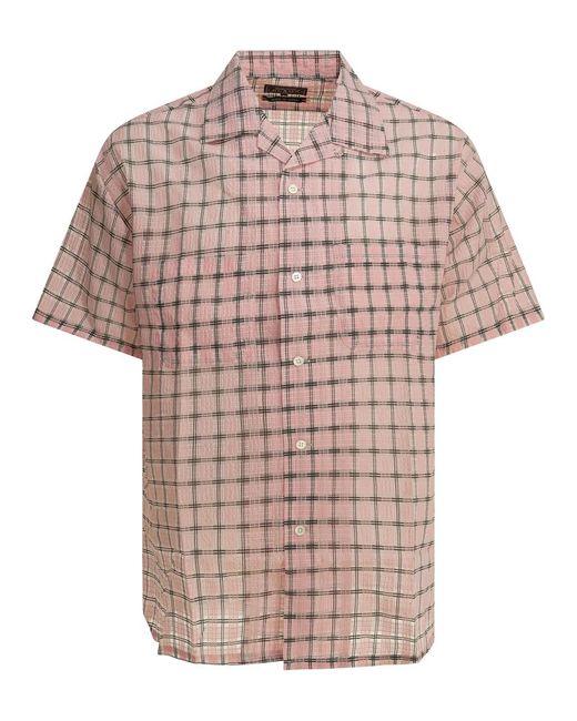 Beams Plus Pink "Open Collar Nylon Airy Plaid" Casual Shirt for men