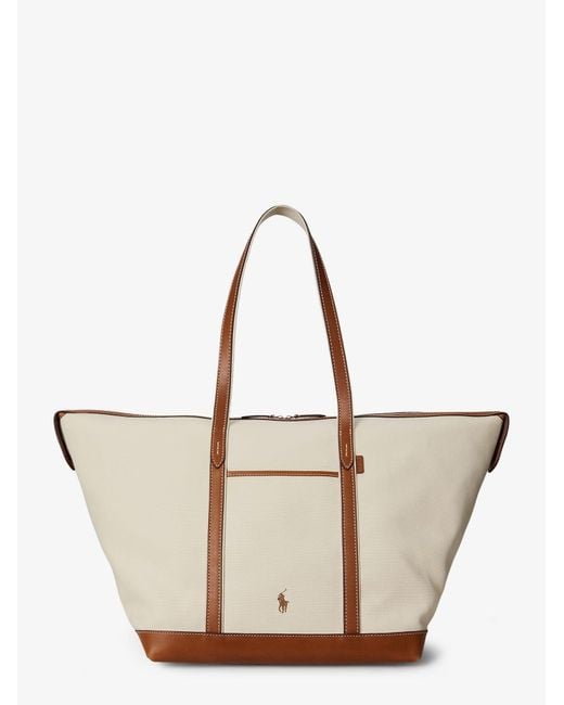 Polo Ralph Lauren Natural Canvas Travel Bag With Leather Profiles